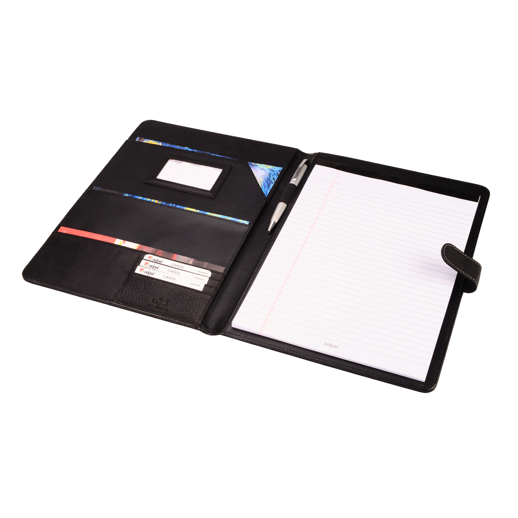 A4 Tuscan Genuine Leather Folder with Tab Closure - Black | MIRELLE