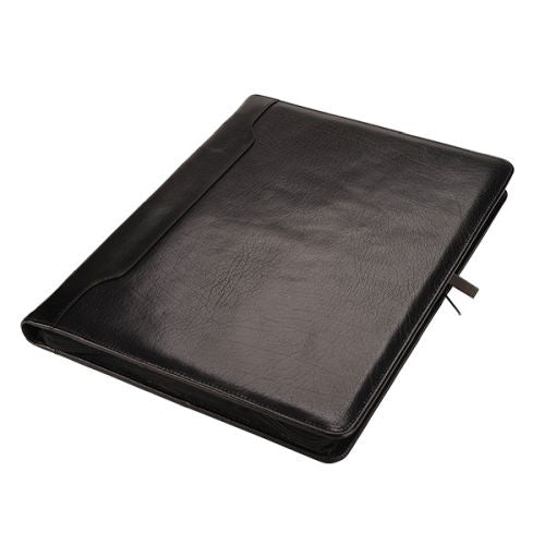 A4 Genuine Leather Zipped Folder - Black