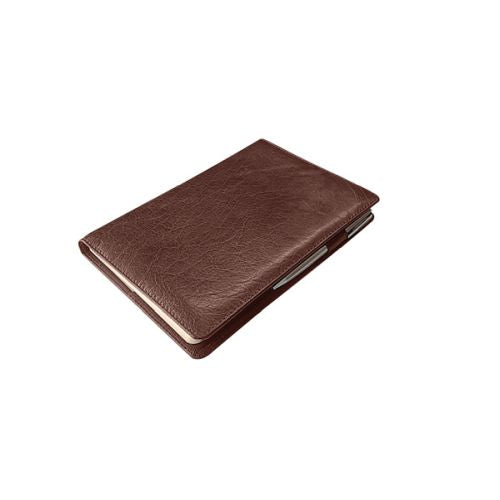 A5 Leather Slip on Notebook Cover with Notebook - Brown