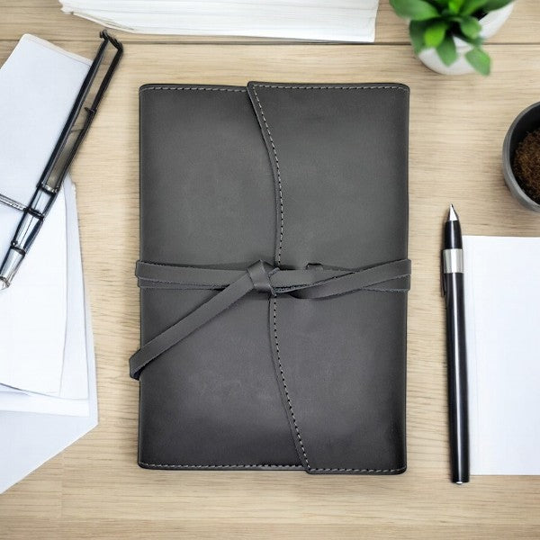 A5 Genuine Leather Trifold Slip On Notebook Cover and Notebook