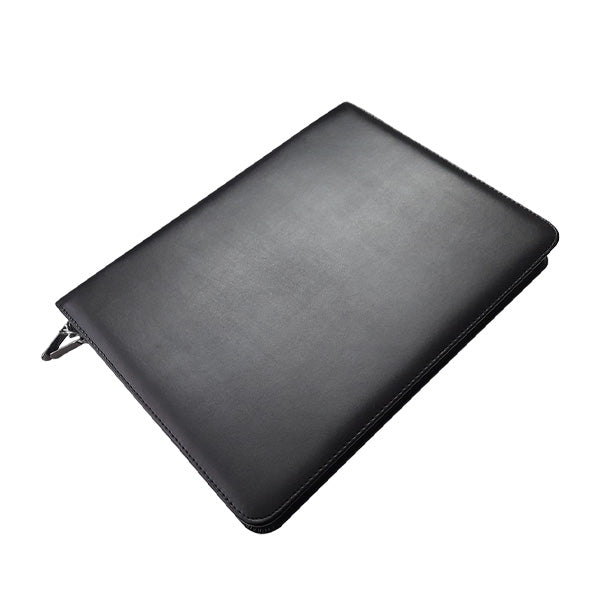 A4 Genuine Leather Zip Around Executive Folio Folder - Black