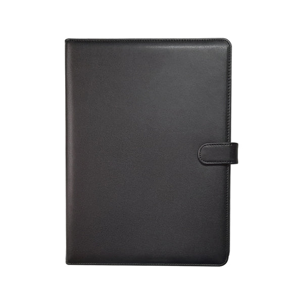 A4 Tuscan Genuine Leather Folder with Tab Closure - Black | MIRELLE