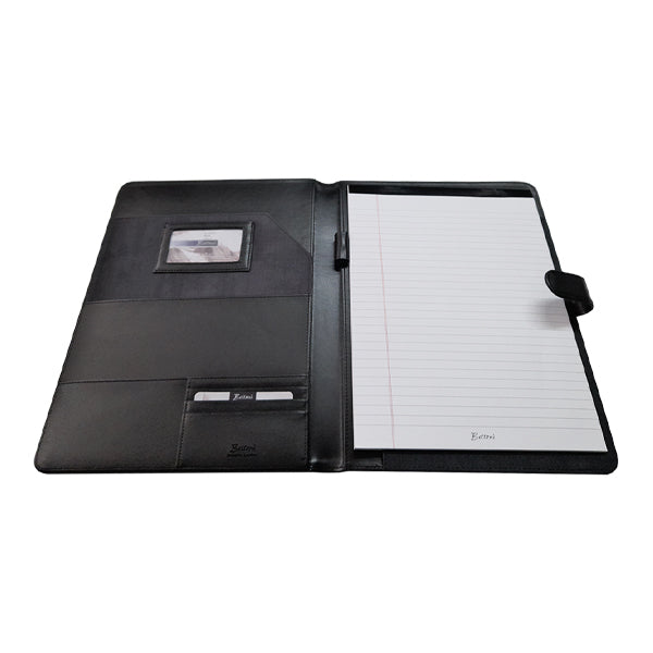 A4 Tuscan Genuine Leather Folder with Tab Closure - Black | MIRELLE