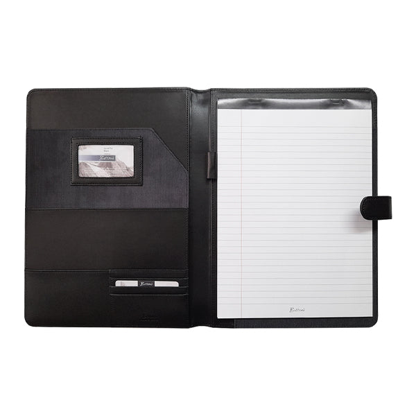 A4 Tuscan Genuine Leather Folder with Tab Closure - Black | MIRELLE