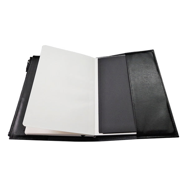 A5 Notebook Leather Slip On Cover - with Notebook - Black