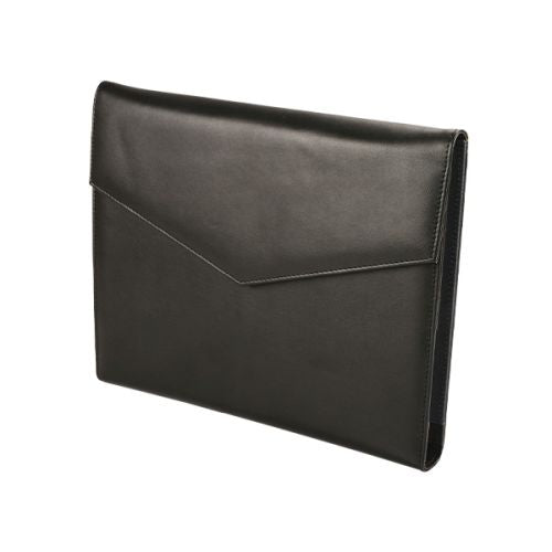 A4 Stanford Genuine Leather Tri-Fold Folder - Black