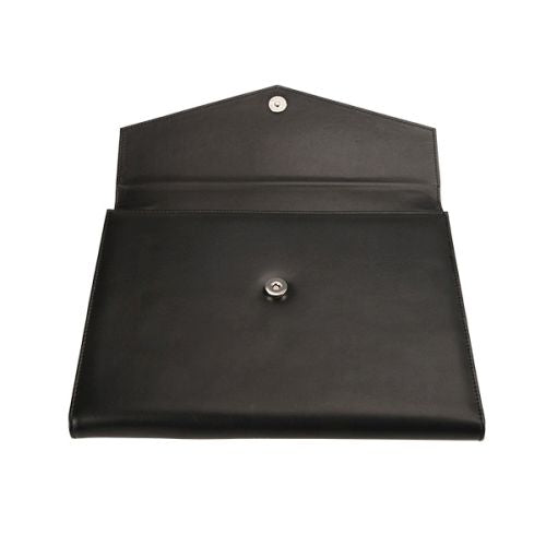 A4 Stanford Genuine Leather Tri-Fold Folder - Black