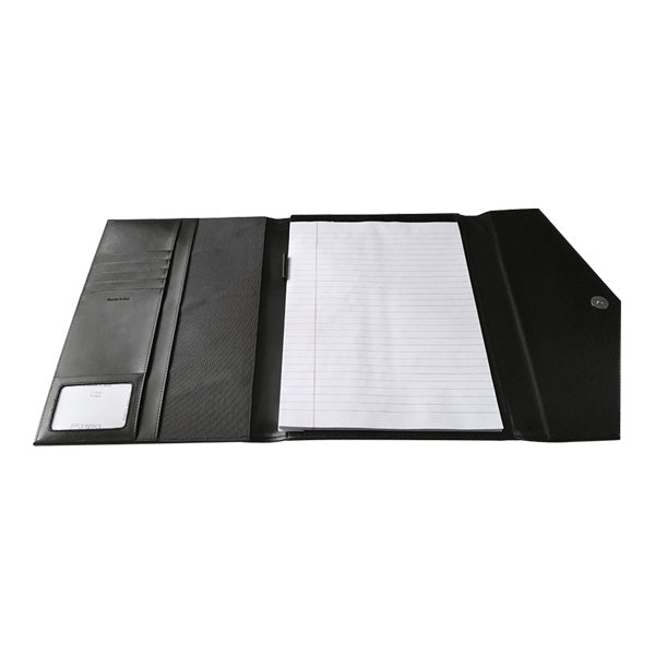 A4 Stanford Genuine Leather Tri-Fold Folder - Black