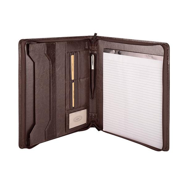 Classic A4 Genuine Leather Zipped Folder - Brown - Mirelle Leather and Lifestyle