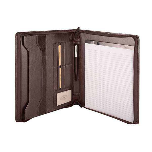 A4 Genuine Leather Zip Around Executive Folder - Brown - Mirelle Leather and Lifestyle