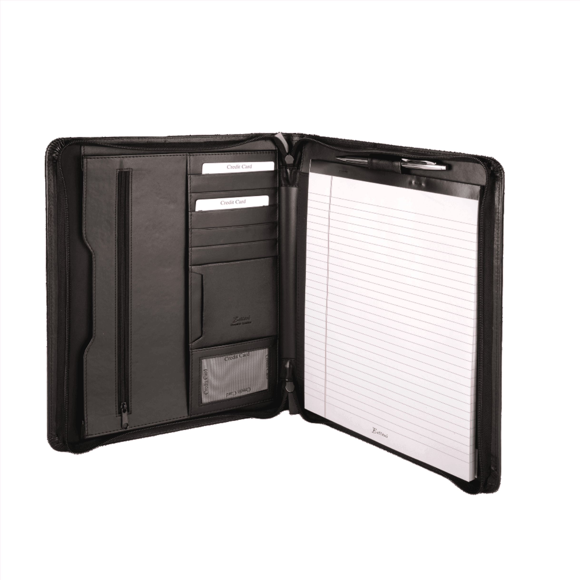 A4 Genuine Leather Zip Around Executive Folio Folder - Black - Mirelle Leather and Lifestyle