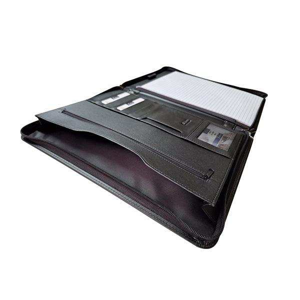 A4 Genuine Leather Zip Around Executive Folio Folder - Black - Mirelle Leather and Lifestyle