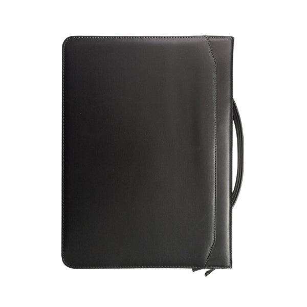 A4 Genuine Leather Zip Folder with Handle and Ring Binder - Black - Mirelle Leather and Lifestyle