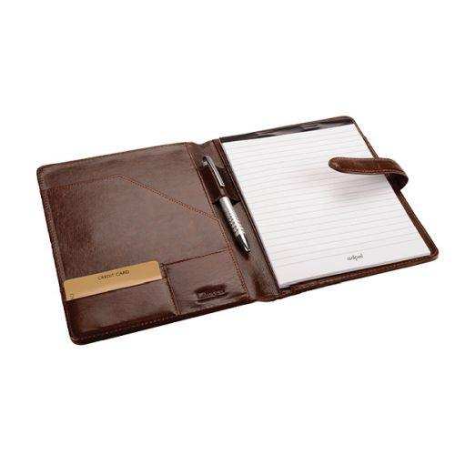 A5 Genuine Leather Folder with Tab Closure - Pen Loop - Filing Pocket - Brown - Mirelle Leather and Lifestyle