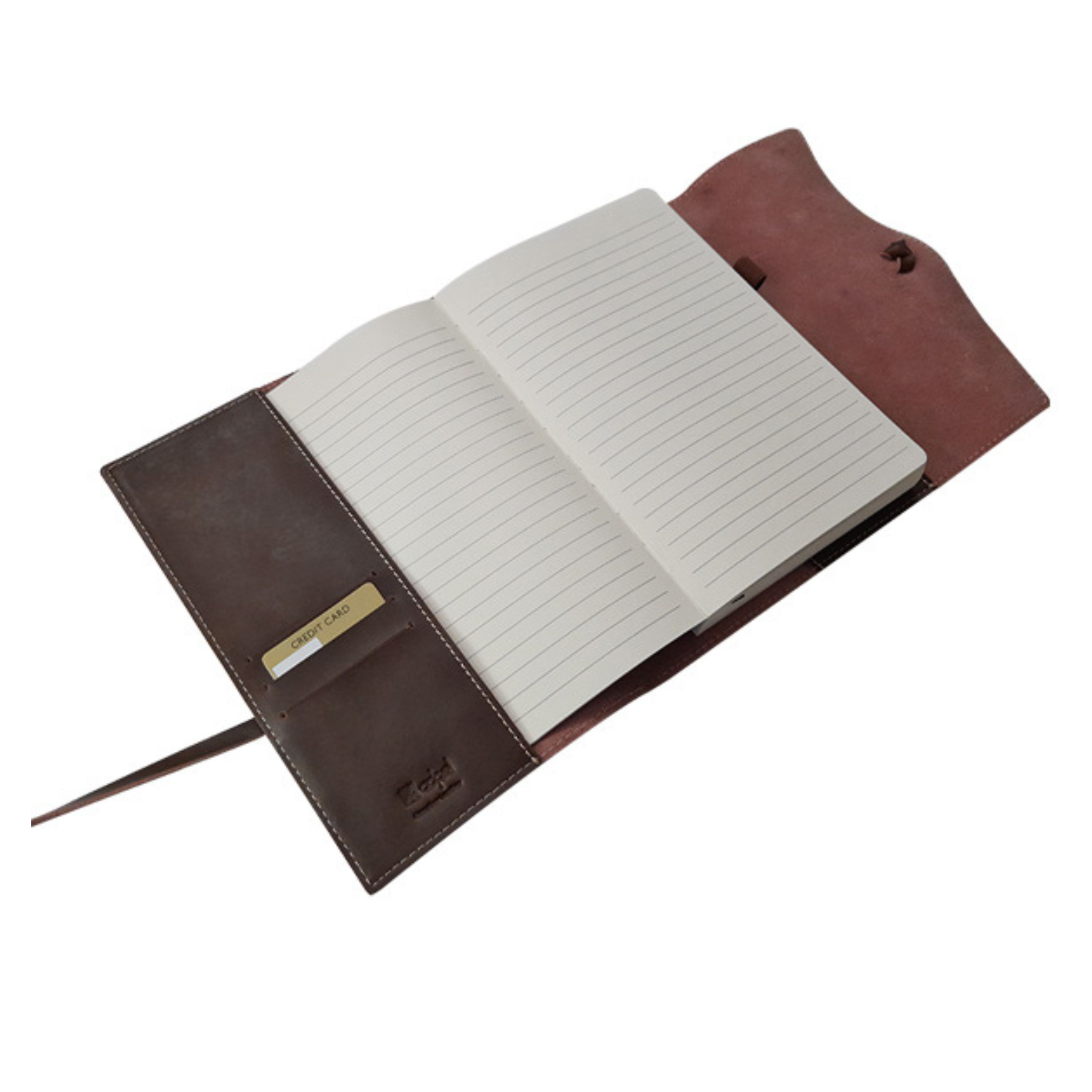 A5 Genuine Leather Trifold Slip On Notebook Cover and Notebook