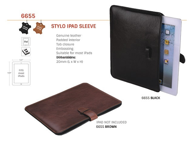 Genuine Leather Stylio iPad Sleeve - Padded Interior - Tab Closure - Mirelle Leather and Lifestyle