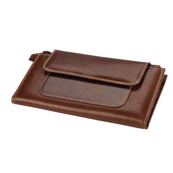 Ladies Genuine Leather Purse with Press Button Closure - Brown - Mirelle Leather and Lifestyle