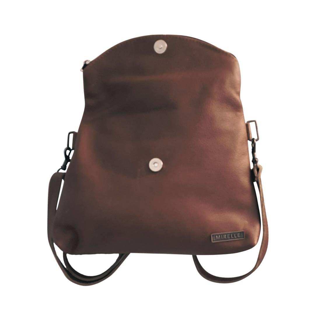 Mirelle Genuine Leather 3 Way Convertible Backpack Messenger Handbag Pecan Brown